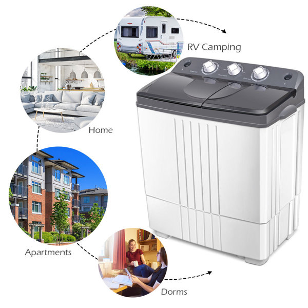 Costway High Efficiency Portable Washer & Dryer Combo in White/Gray